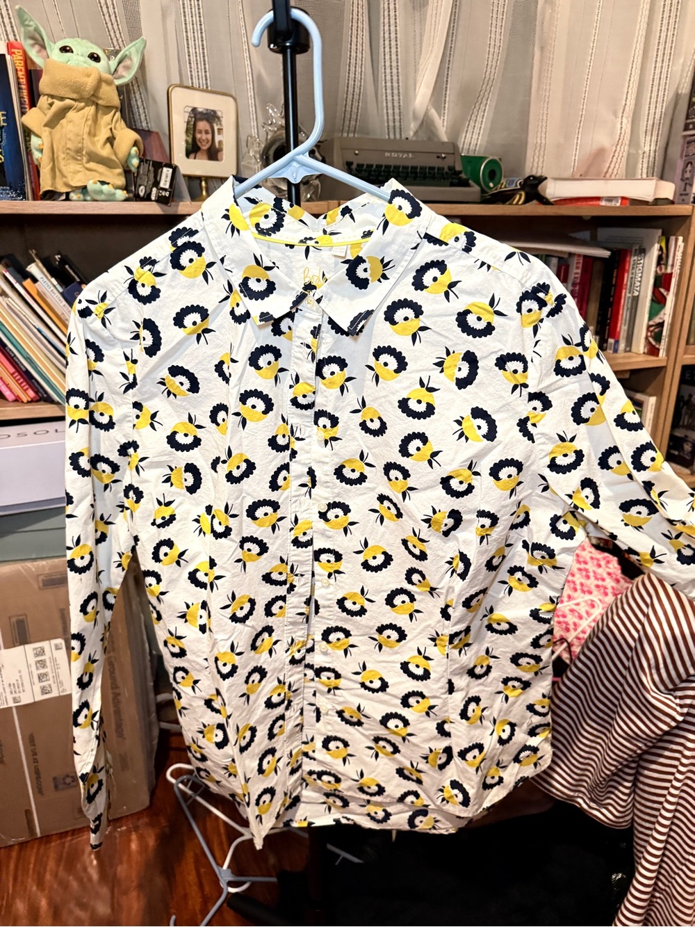 Boden The Classic Shirt US 16R UK 20R Floral Button Down Navy Yellow